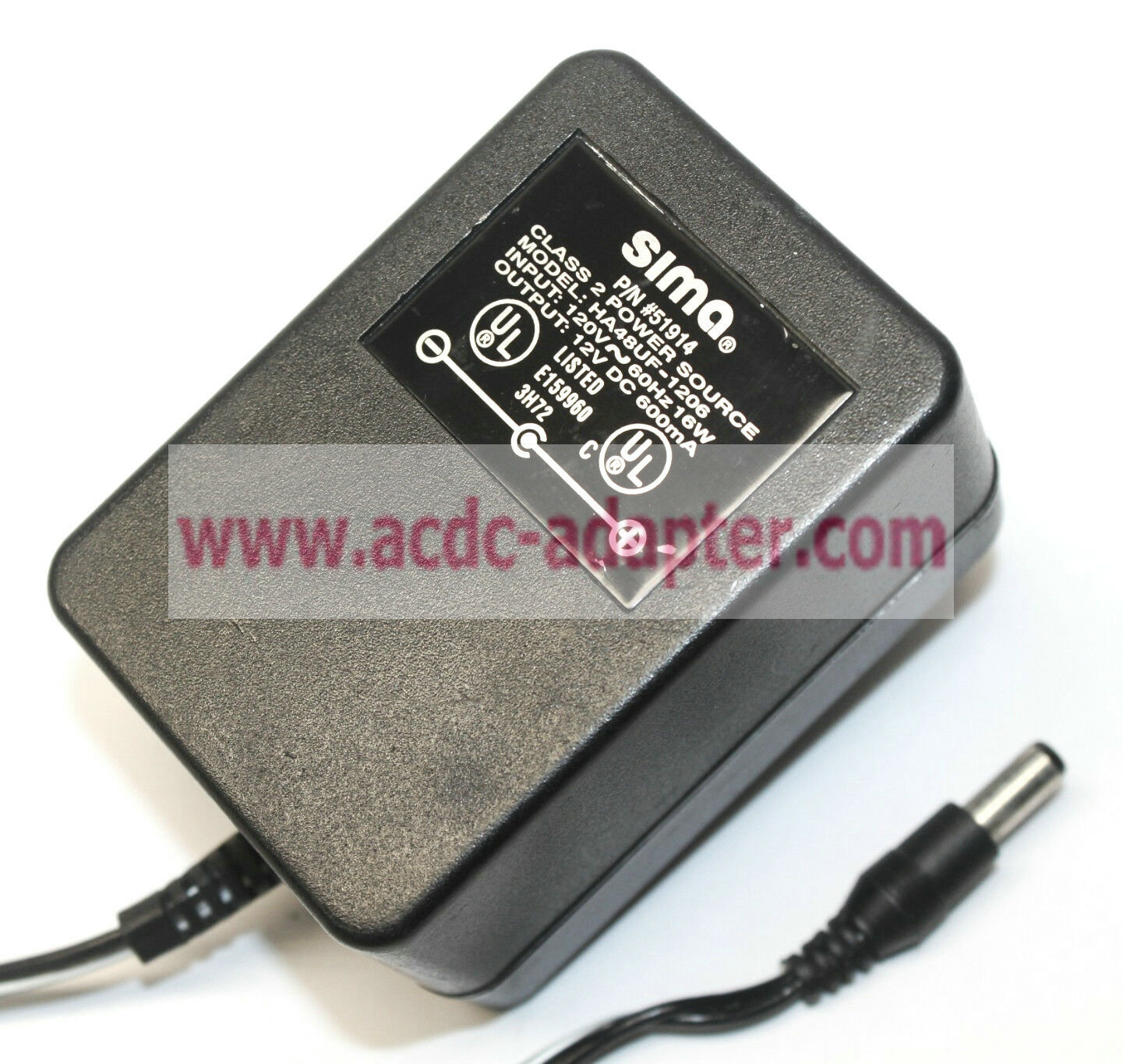 Sima HA48UF-1206 51914 12V 600mA Class 2 Power Source AC Adapter